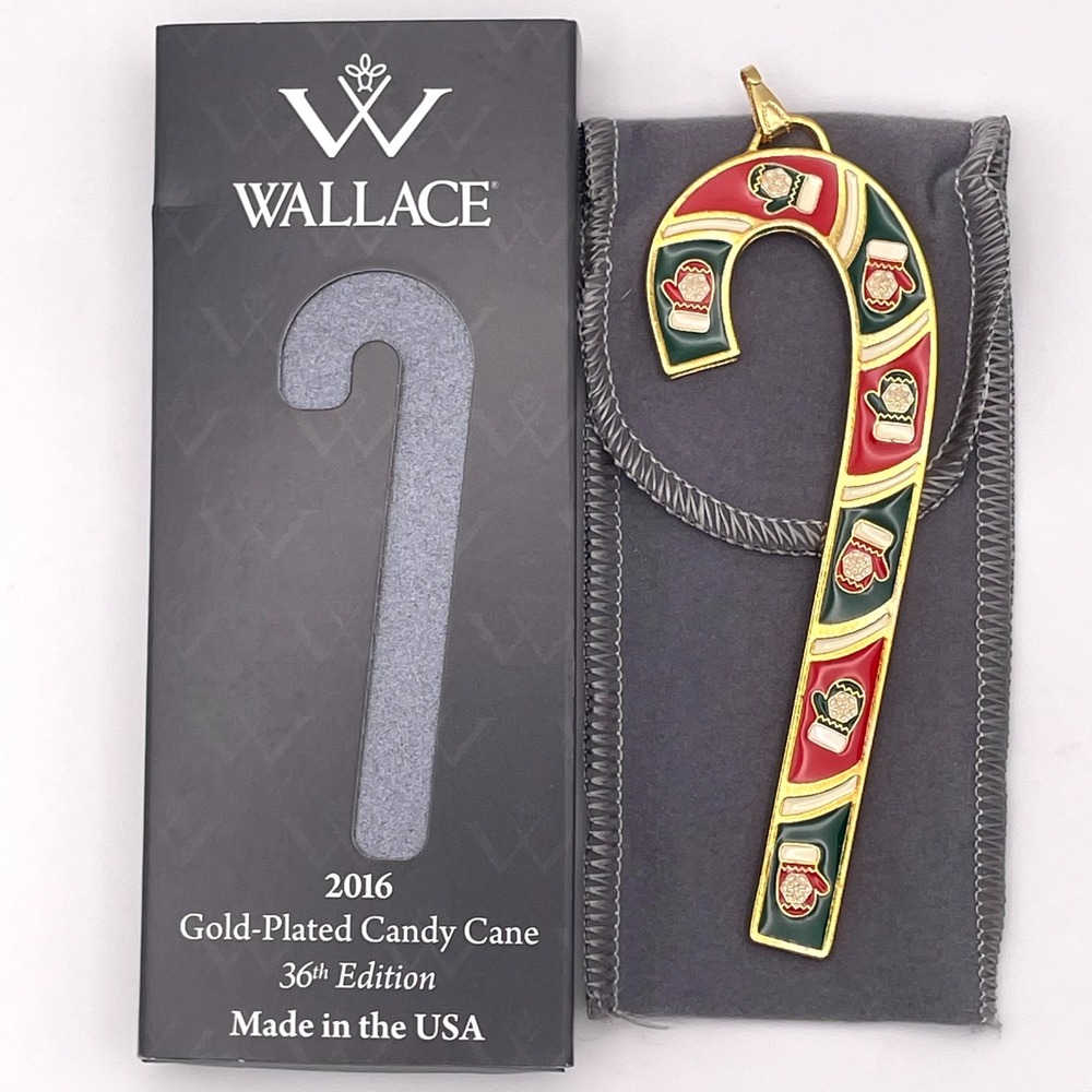 Wallace 2016 Gold-Plated Candy Cane Ornament 36th Edition Mittens Christmas